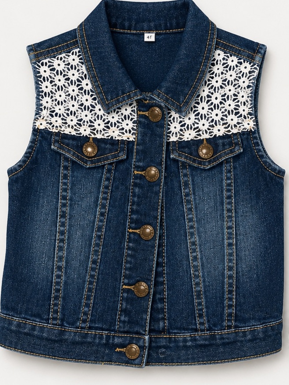 Target Dark Blue Denim Vest with White Crochet Yoke